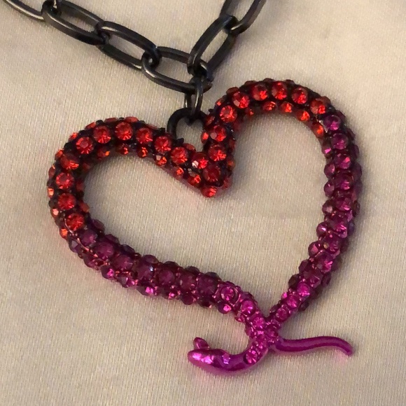 Betsey Johnson Hematite Tone Midnight Garden Snake Heart Pendant Necklace NWT - Picture 2 of 12